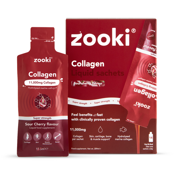 Zooki Super Strength Zooki Marine Collagen 11,000mg, Sour Cherry Flavour - 14x18.5ml Liquid Sachets